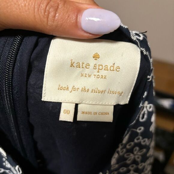 Kate Spade Shore Thing Eyelet Wrap Dress Rich Navy Blue Fresh White Size 00 - Picture 9 of 10